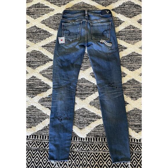 American Eagle Graffiti Jeggings Jeans Patches Scribble Distressed Size 0 - Picture 6 of 8